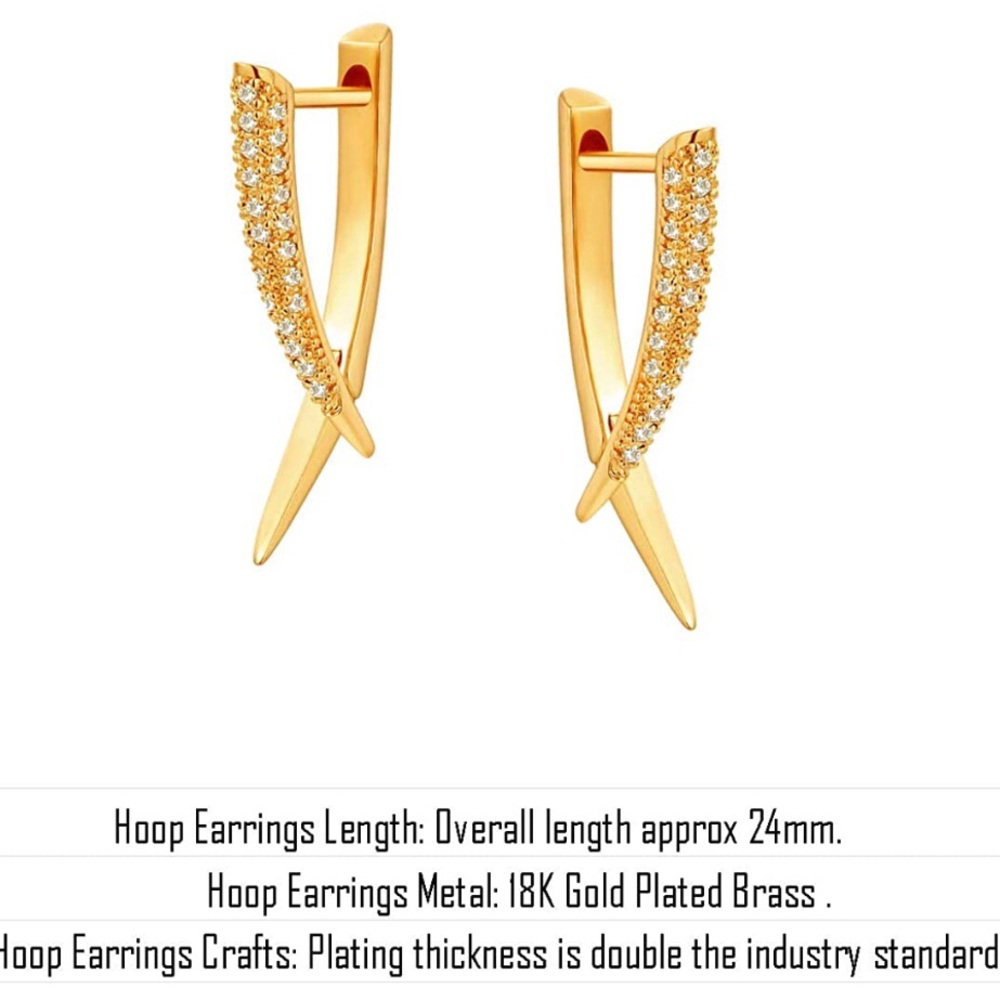 :: [GOLD] Delicate Pavé Hoops Dagger Spike Huggie Earrings - Picture 4 of 6